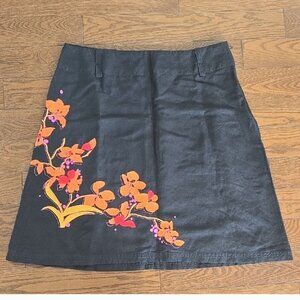 InWear linen blend floral embroidered black knee length skirt size 14